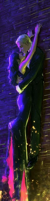 Free dark romance bookmark featuring a couple hugging on a neon-lit floor